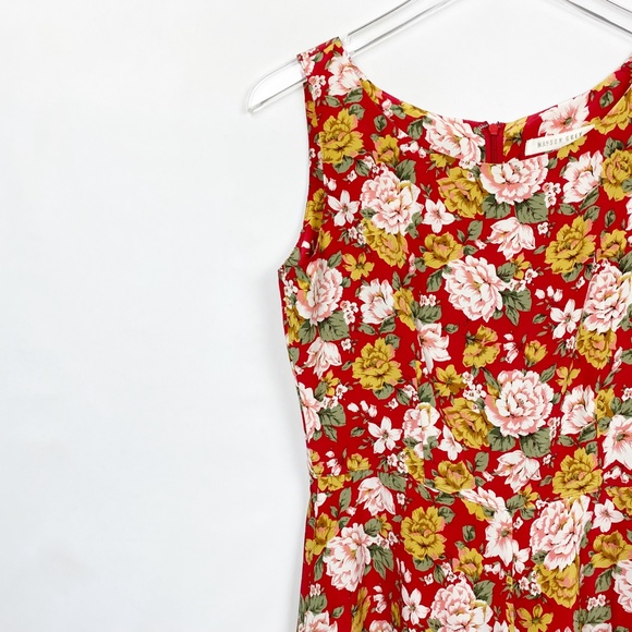 Mason Gray Silk Red Floral Fit Flare Dress Small - Picture 5 of 7